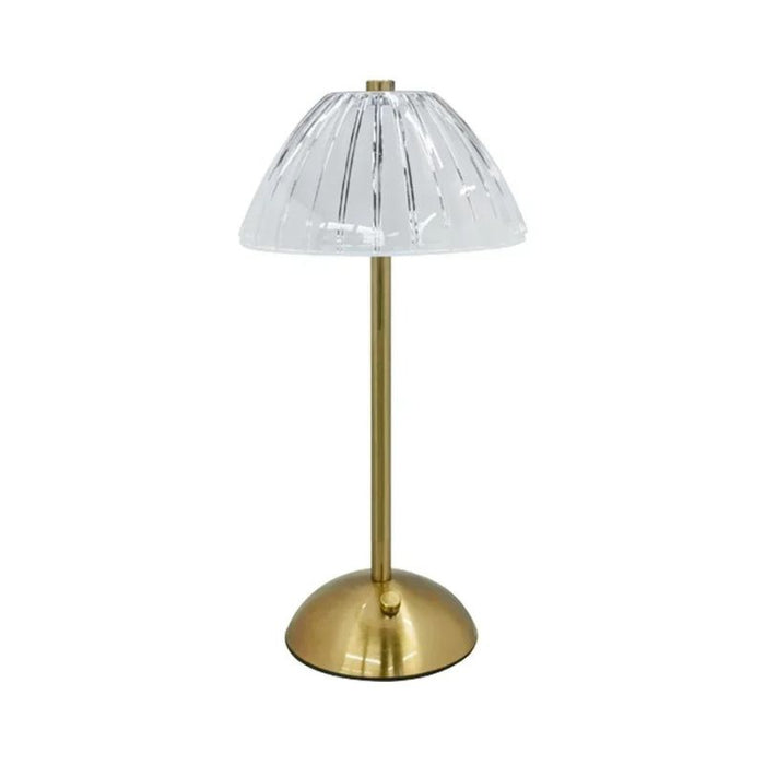 Abajur de Mesa Clássica Elegance com cúpula redonda translúcida e estrutura dourada moderna.