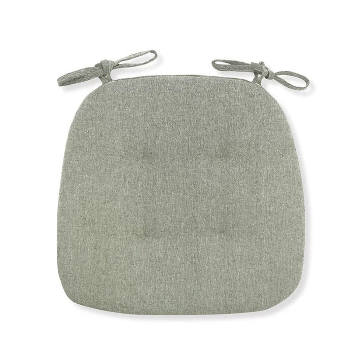 Almofada de cadeira conforto soft cinza com amarras nas pontas, acabamento simples e moderno.