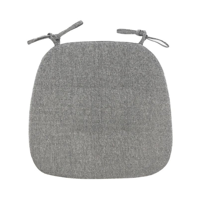 Almofada de cadeira conforto soft cinza com amarras nas pontas, acabamento simples e moderno.