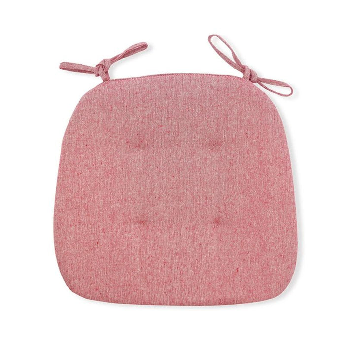 Almofada de cadeira conforto soft rosa com tecido macio e laços de fixação na parte superior.