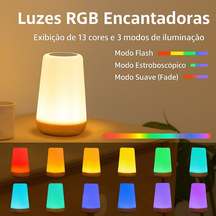 Candeeiro de mesa RGB recarregável - 13 modos de mudança de cor, dimmer e controle remoto, luz noturna de cabeceira sensível ao toque